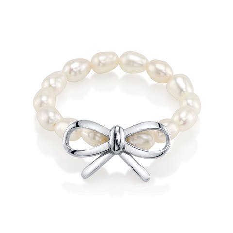White Freshwater Pearl Sterling Silver Anabelle Adjustable Ring