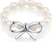 The Pearl Source White Freshwater Pearl Sterling Silver Anabelle Adjustable Ring