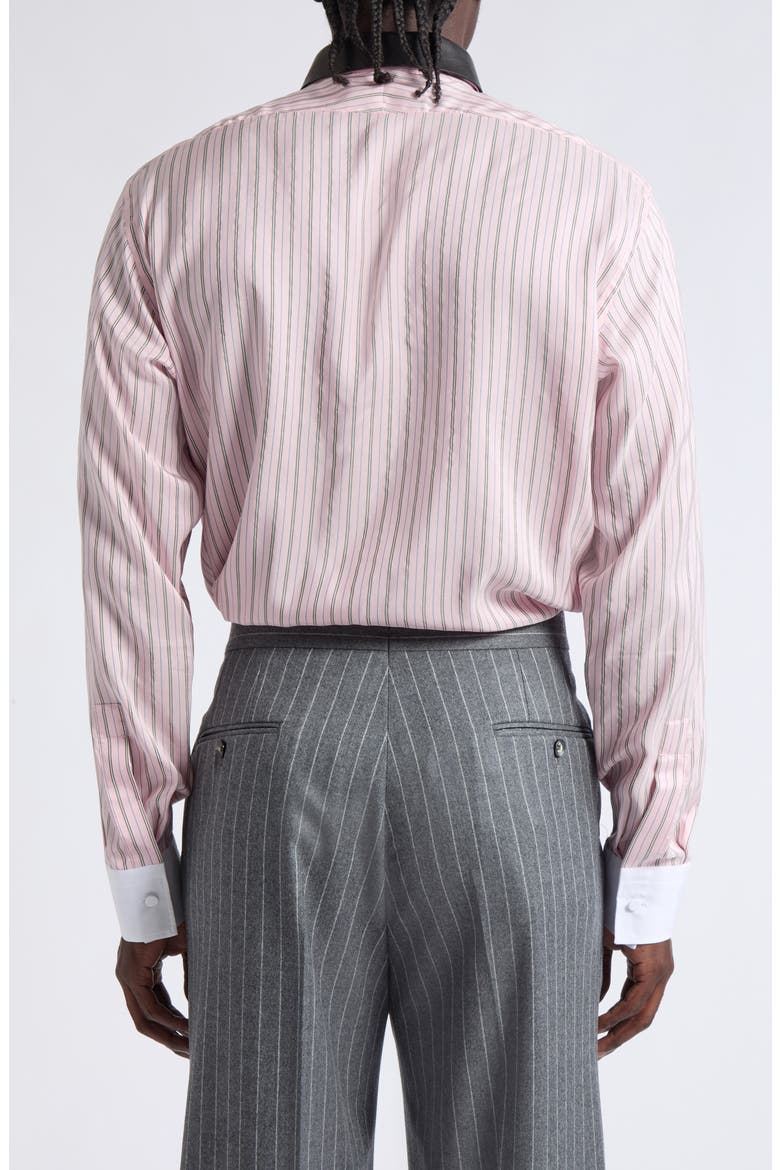 Stripe Silk Button-Up Shirt with Removable Leather Collar, Alternate, color, ROSE/ WHITE