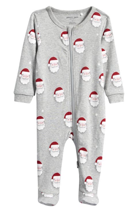 Santa Print Fitted One-Piece Organic Cotton Pajamas (Baby)