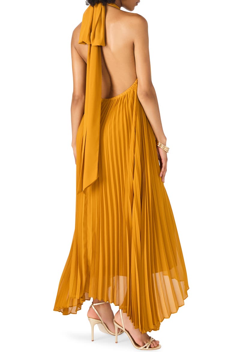 Maraya Pleated Halter Dress, Alternate, color, TUSCAN GOLD