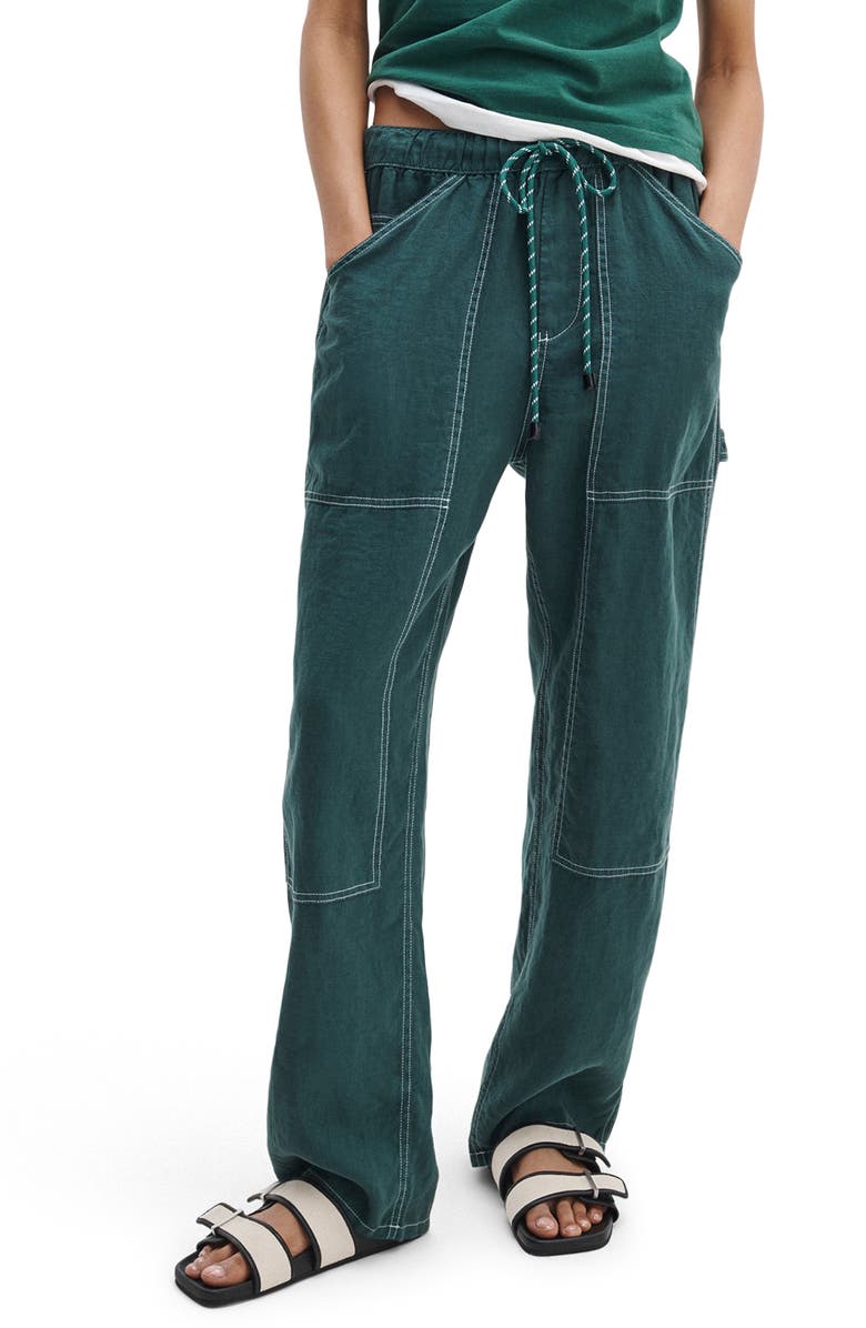 rag & bone Atlas Linen Drawstring Carpenter Pants, Main, color, Forest