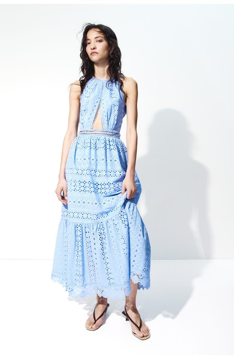 H&M Eyelet-embroidered poplin dress, Main, color, Blue