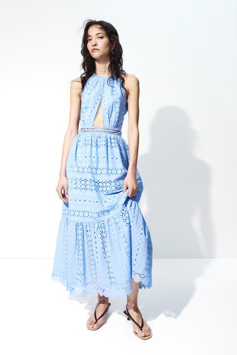 Eyelet-embroidered poplin dress