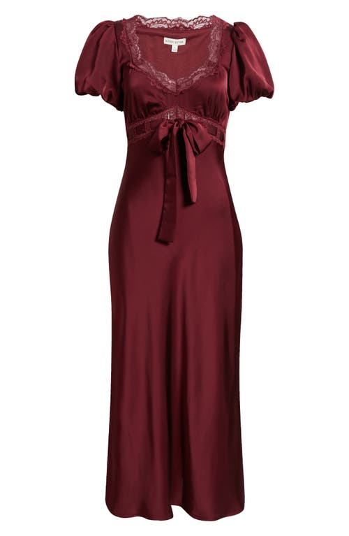 Moon River Puff Sleeve Lace Trim Maxi Dress In Burgundy