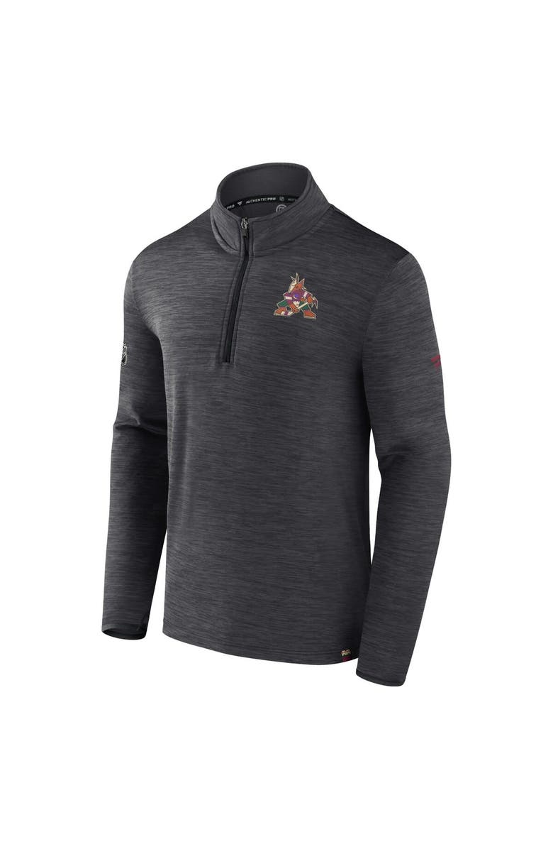 FANATICS Men's Fanatics Branded  Heather Charcoal Arizona Coyotes Authentic Pro Quarter-Zip Pullover Top, Alternate, color, 