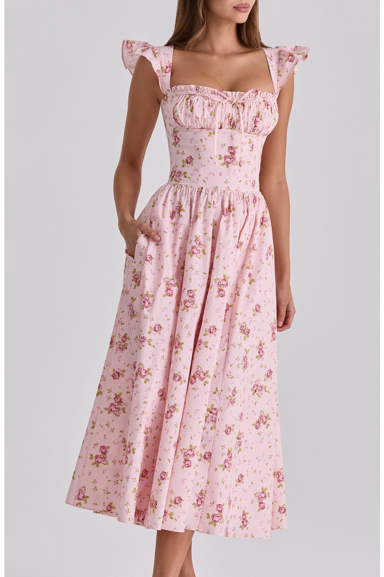 Livia Pink Rose Stretch Cotton Midi Dress, Alternate, color, PINK VINTAGE