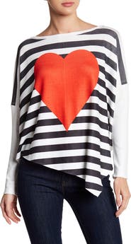 GO COUTURE Printed Asymmetrical Hem Dolman Sweater
