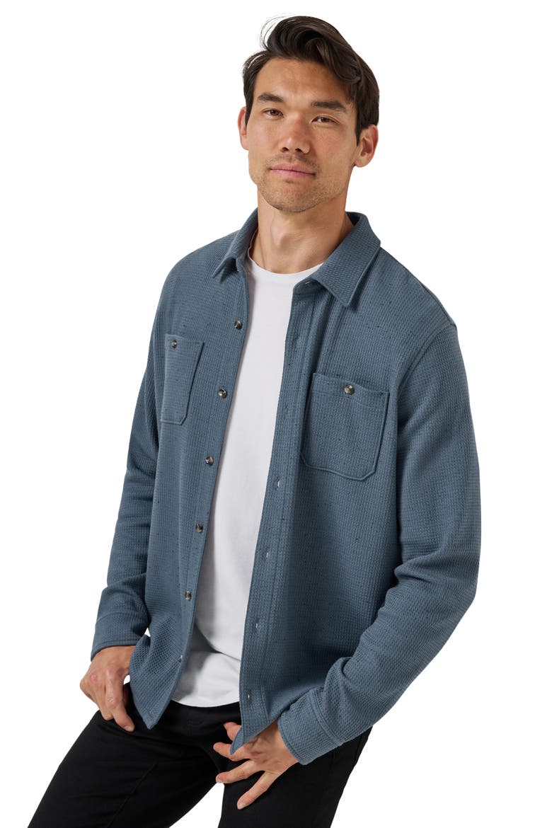 Cloud Waffle Knit Button-Up Shirt, Alternate, color, BERING SEA