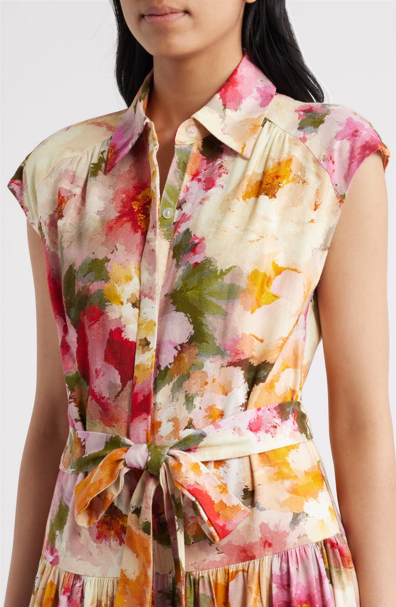 Julia Jordan Floral Print Tie Waist Midi Dress, Alternate, color, Ivory Multi