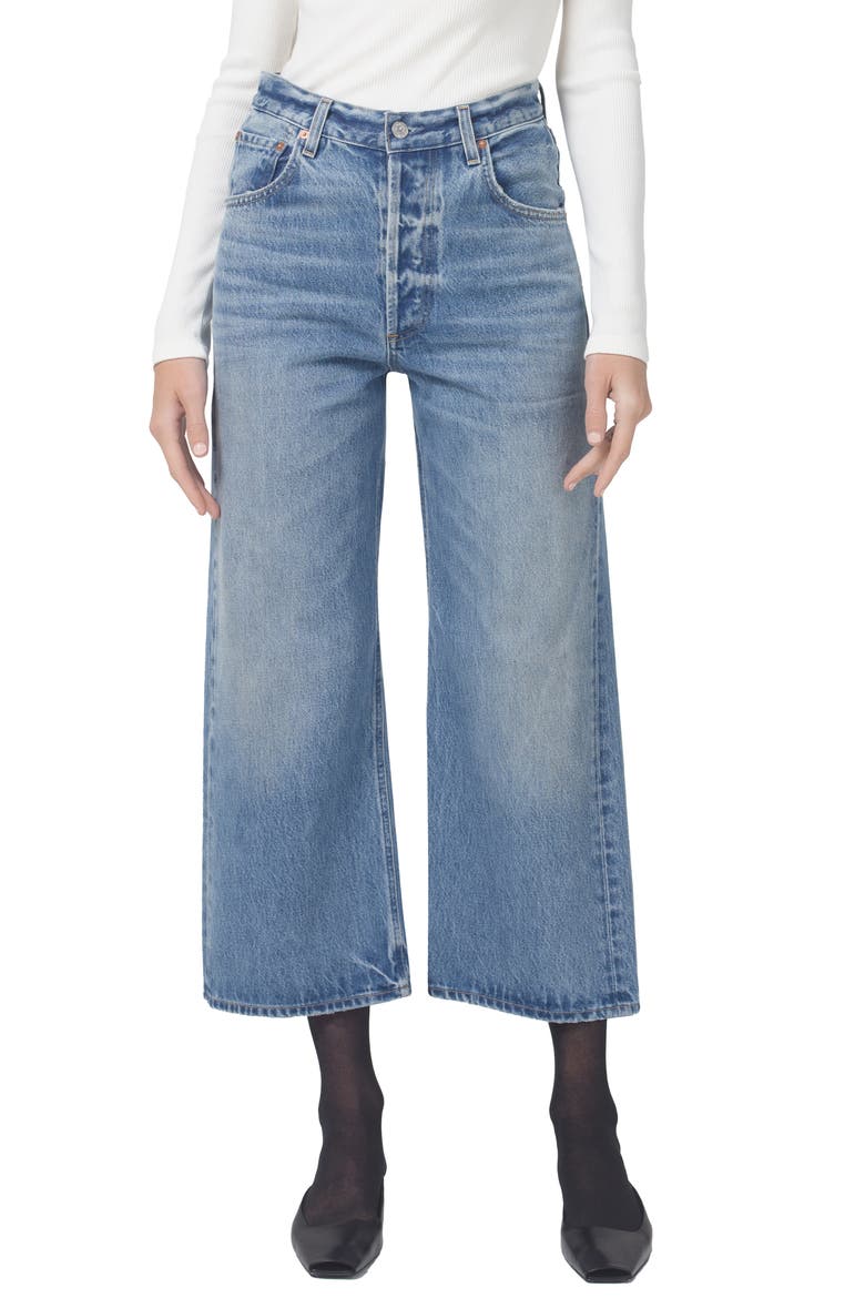 Gaucho High Waist Crop Wide Leg Organic Cotton Jeans, Main, color, SODAPOP MD IND