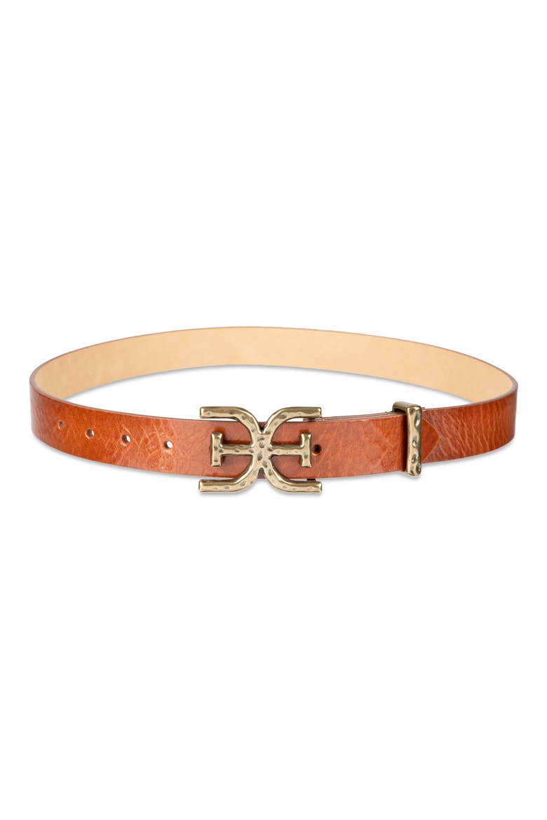Hammered Logo Buckle Belt, Main, color, LIGHT BROWN