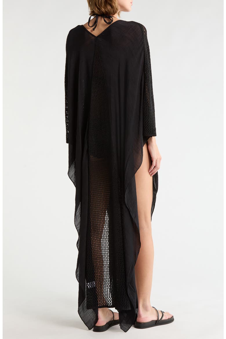 Crochet Trim Cover-Up Caftan, Alternate, color, BLACK