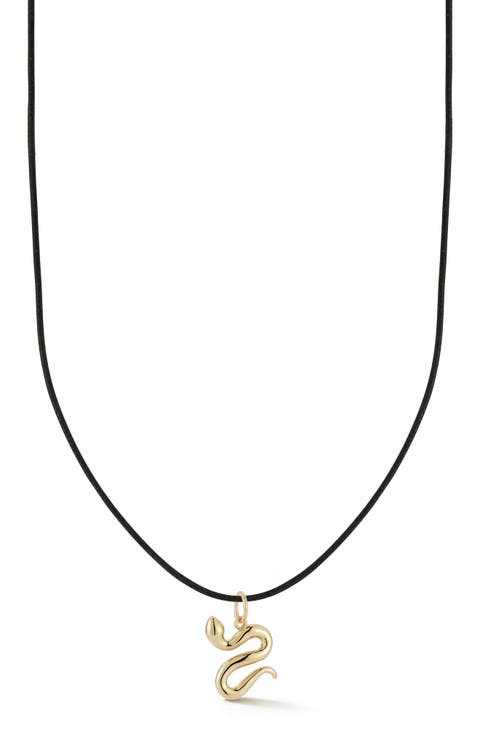<p>14K Gold Snake Pendant Cord Necklace</p>