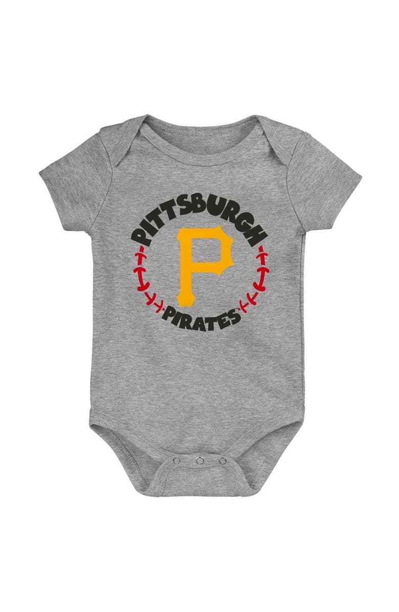 Outerstuff Infant Gold/White/Heather Gray Pittsburgh Pirates Biggest Little Fan 3-Pack Bodysuit Set, Alternate, color,