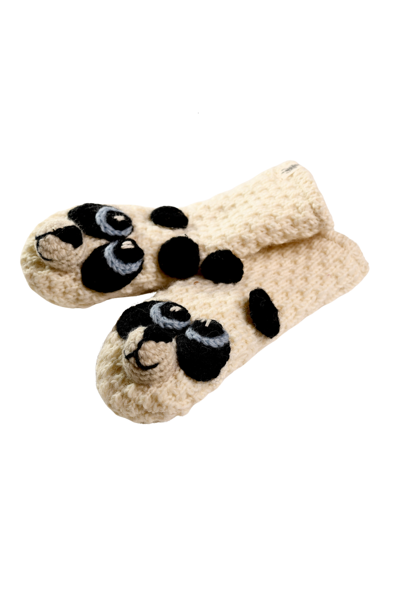 Crochet Panda Mittens, Alternate, color, White combo
