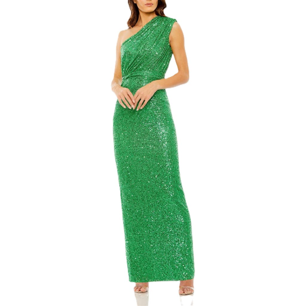 Mac Duggal Sequin One-shoulder Column Gown In Green