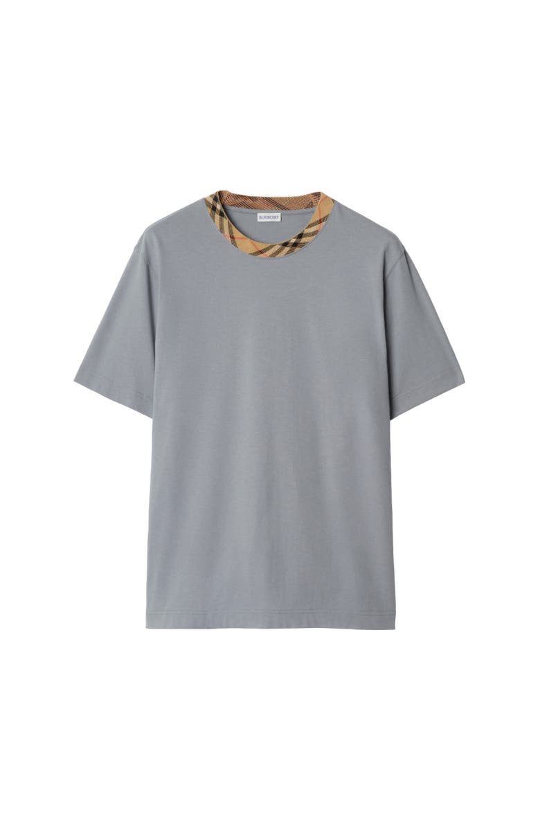 Burberry Check Trim Cotton T-shirt, Alternate, color, Forecast Grey