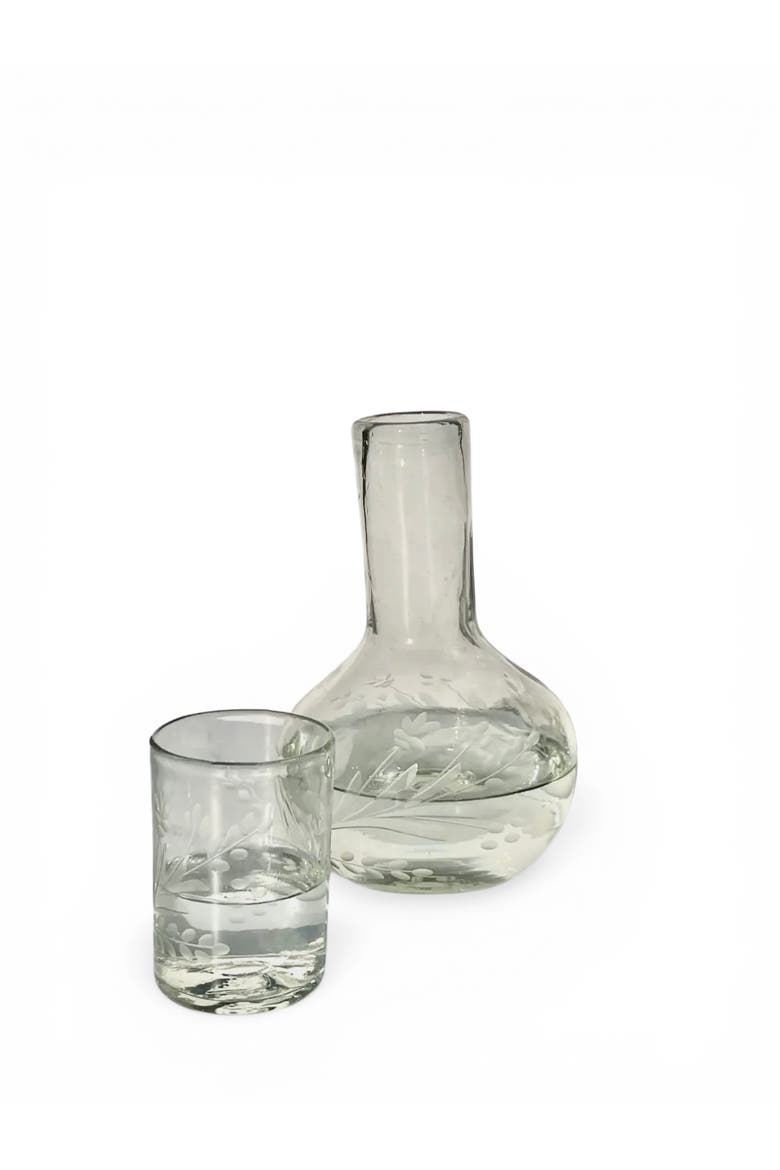 Hand Etched Blown Carafe Set, Main, color, Clear