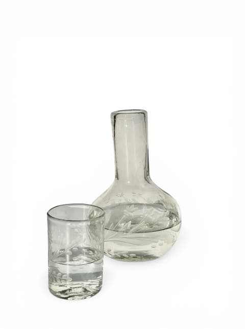 Hand Etched Blown Carafe Set