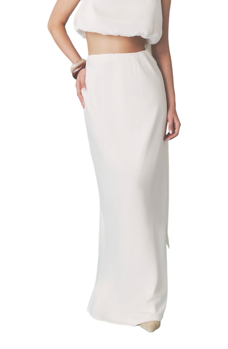 Six Stories Solene Satin Bias Cut Maxi Skirt, Alternate, color, Cream