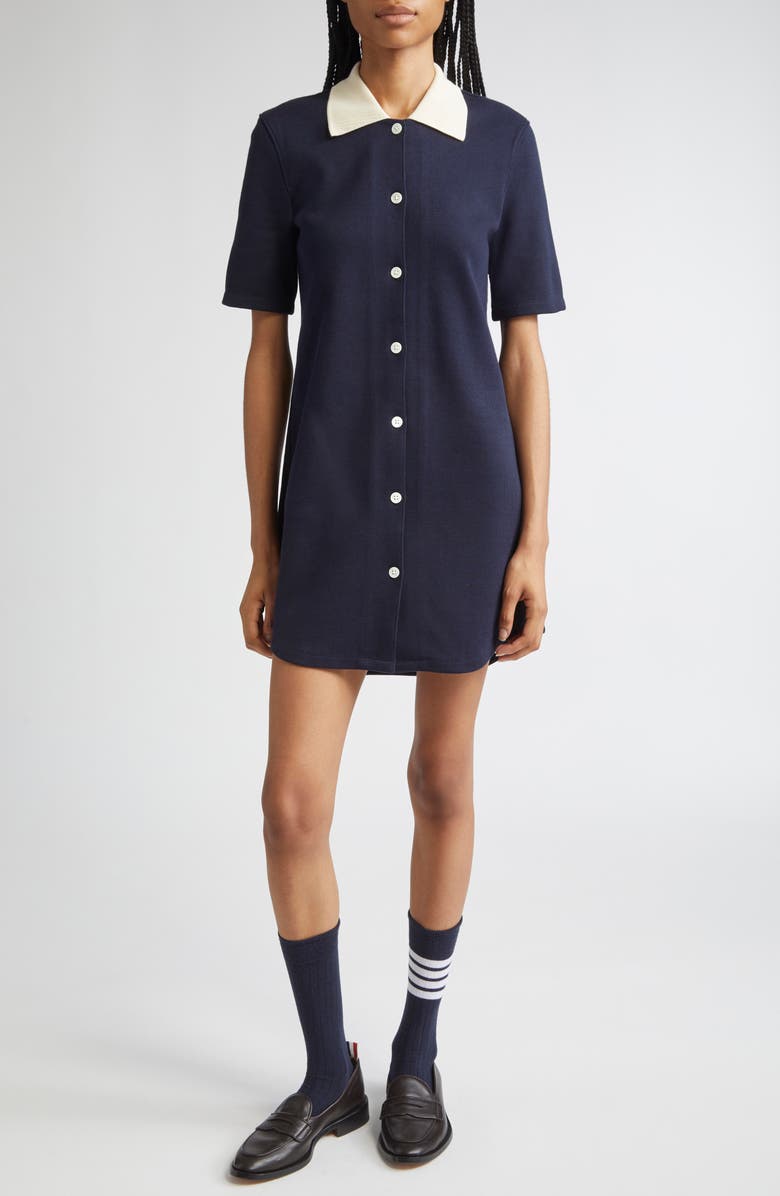 Thom Browne Cotton Polo Minidress, Main, color, Navy