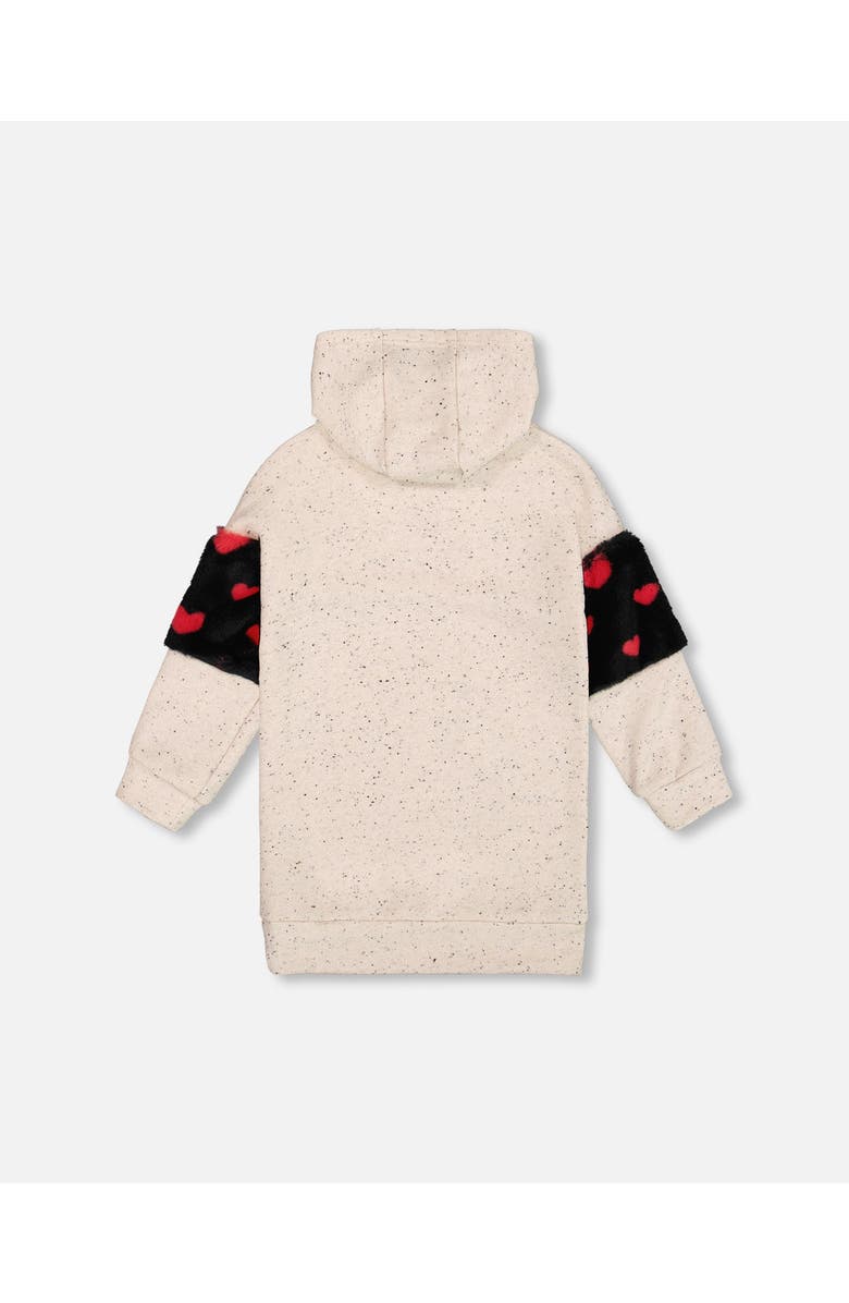 Deux par Deux Hooded Glittering French Terry Dress with Heart Bag, Alternate, color, Beige And Black