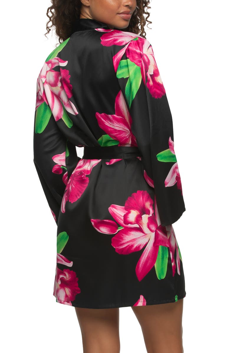 Felina Adrienne Print Short Satin Robe, Alternate, color, 