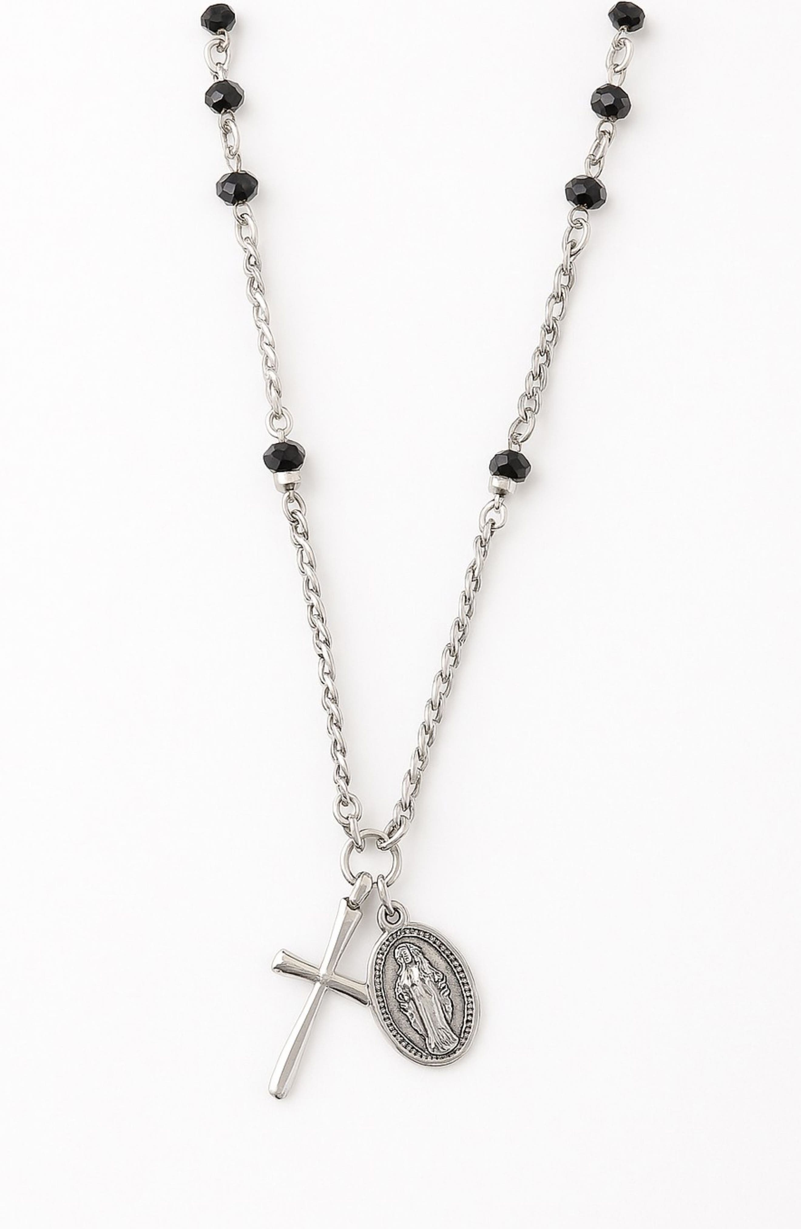 AMERICAN EXCHANGE Men's Stainless Steel Cross & Saint Pendant Necklace