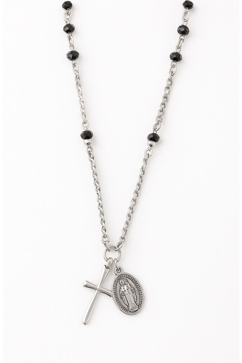 Men's Stainless Steel Cross & Saint Pendant Necklace, Main, color, SILVER