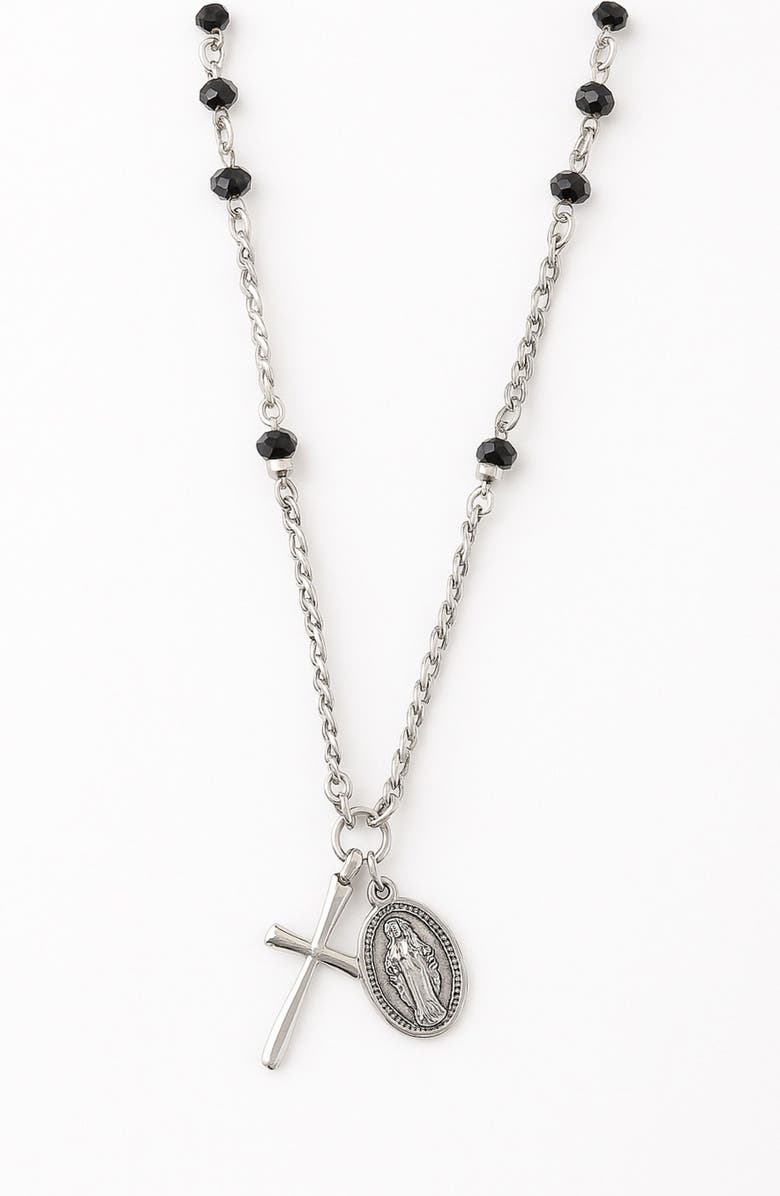 AMERICAN EXCHANGE Men's Stainless Steel Cross & Saint Pendant Necklace, Main, color, Silver