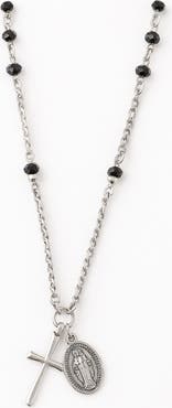 AMERICAN EXCHANGE Men's Stainless Steel Cross & Saint Pendant Necklace