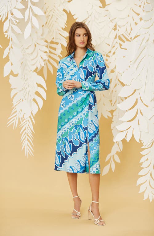 Donna Morgan Long Sleeve Midi Shirtdress In Sky Hawaian Blue