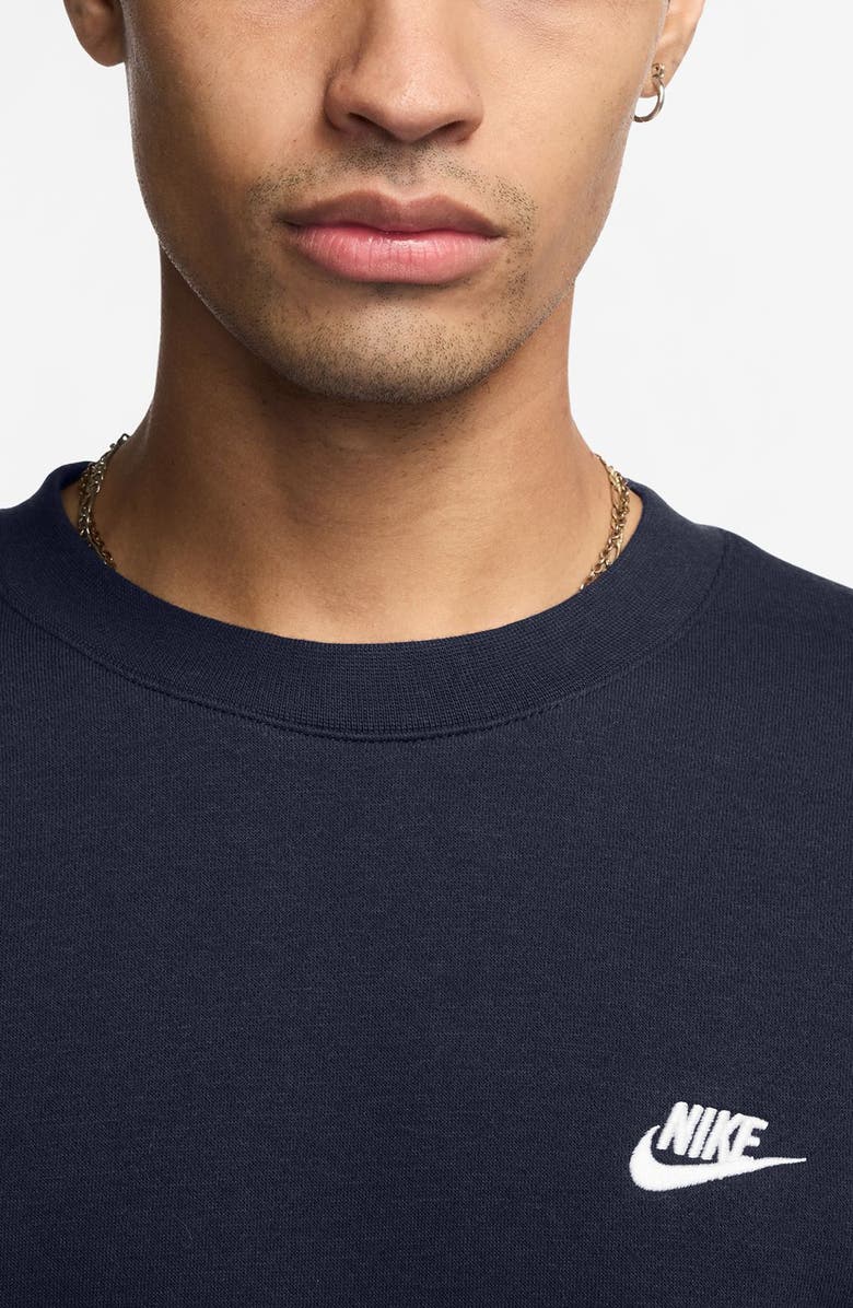 Nike Club Brushed Fleece Crewneck Sweatshirt, Alternate, color, Obsidian/ White