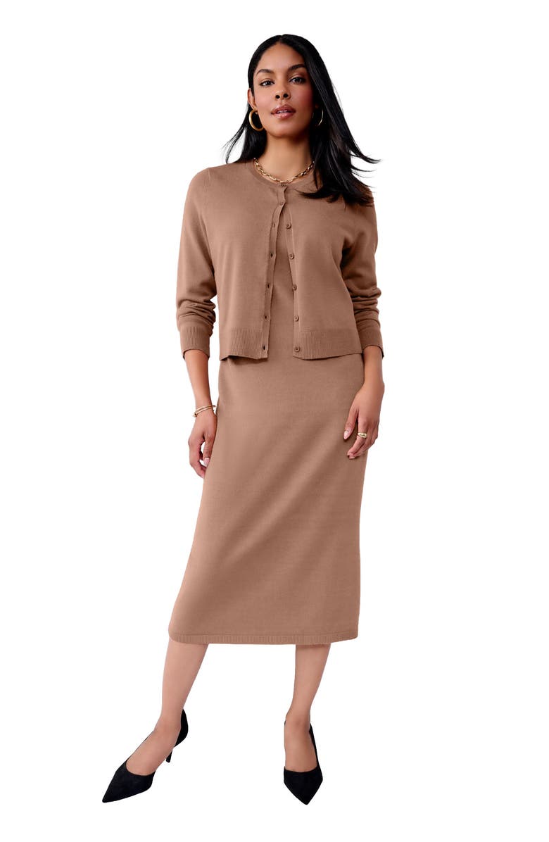 Jessica London Two Piece Sweater Dress Set, Main, color, Creamy Mocha