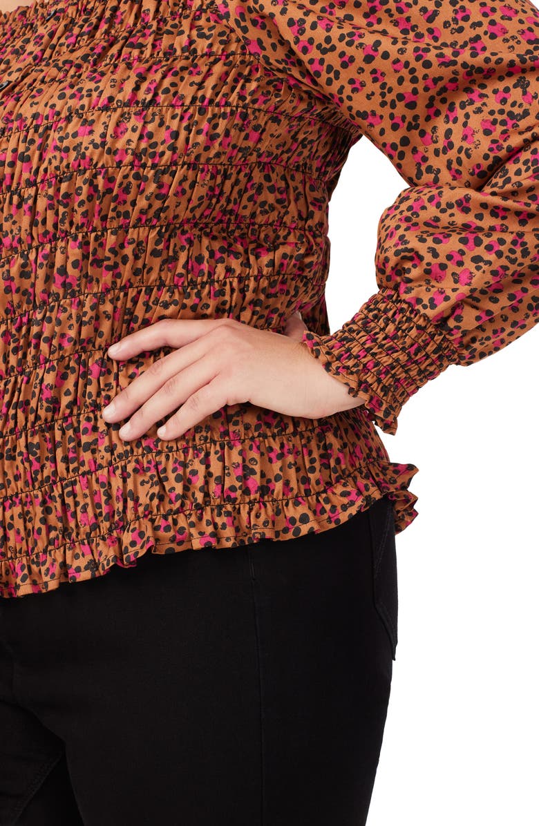 Foxcroft Olivia Cheetah Print Smocked Top, Alternate, color, Black Multi