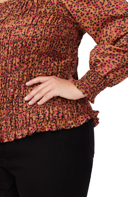 Foxcroft Olivia Cheetah Print Smocked Top In Black Multi
