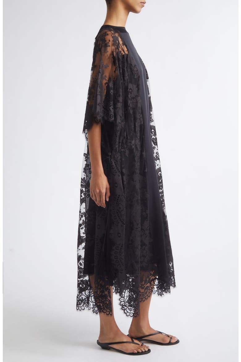 Valiant Silk & Lace Midi Dress, Alternate, color, BLACK