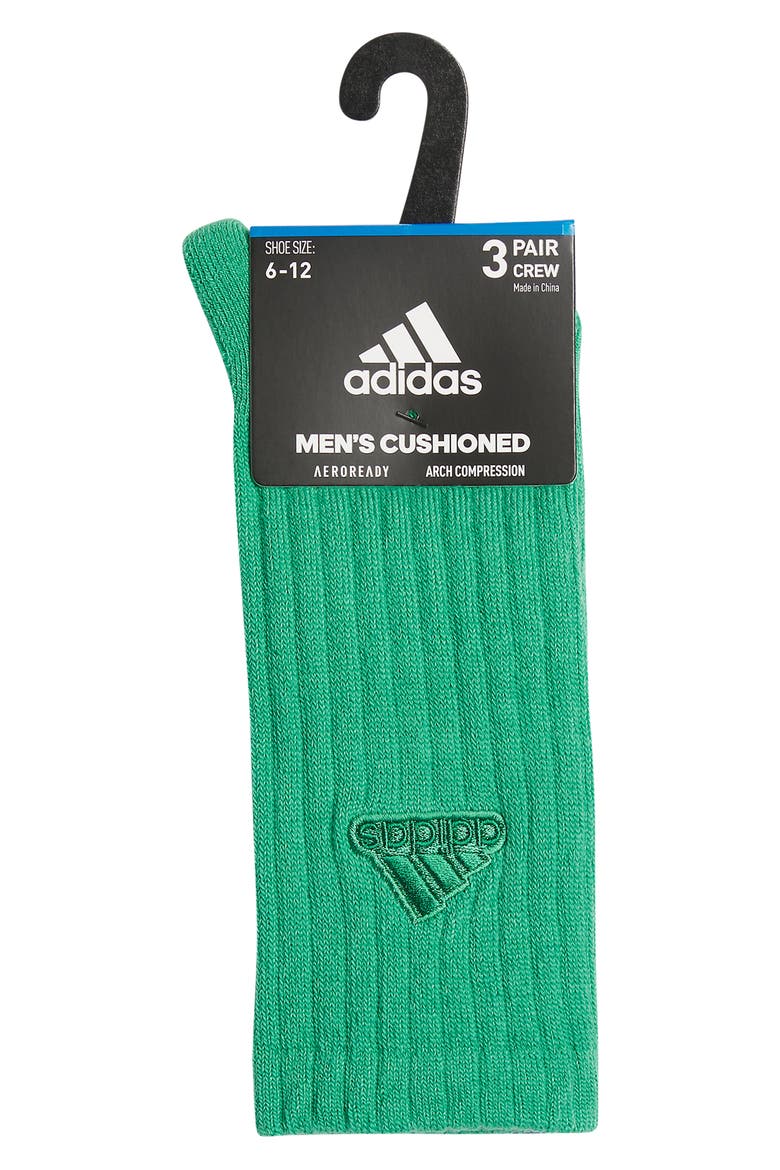 Assorted 3-Pack Classic Cushioned 2.0 Performance Crew Socks, Alternate, color, SEMI COURT GREEN/DARK BLUE/WHITE