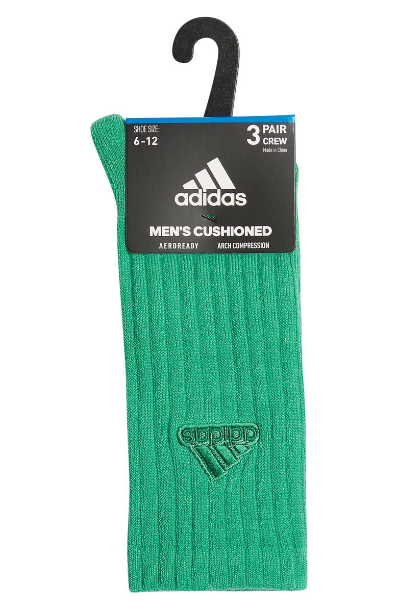 adidas Assorted 3-Pack Classic Cushioned 2.0 Performance Crew Socks, Alternate, color, Court Green/ Dark Blue/ White