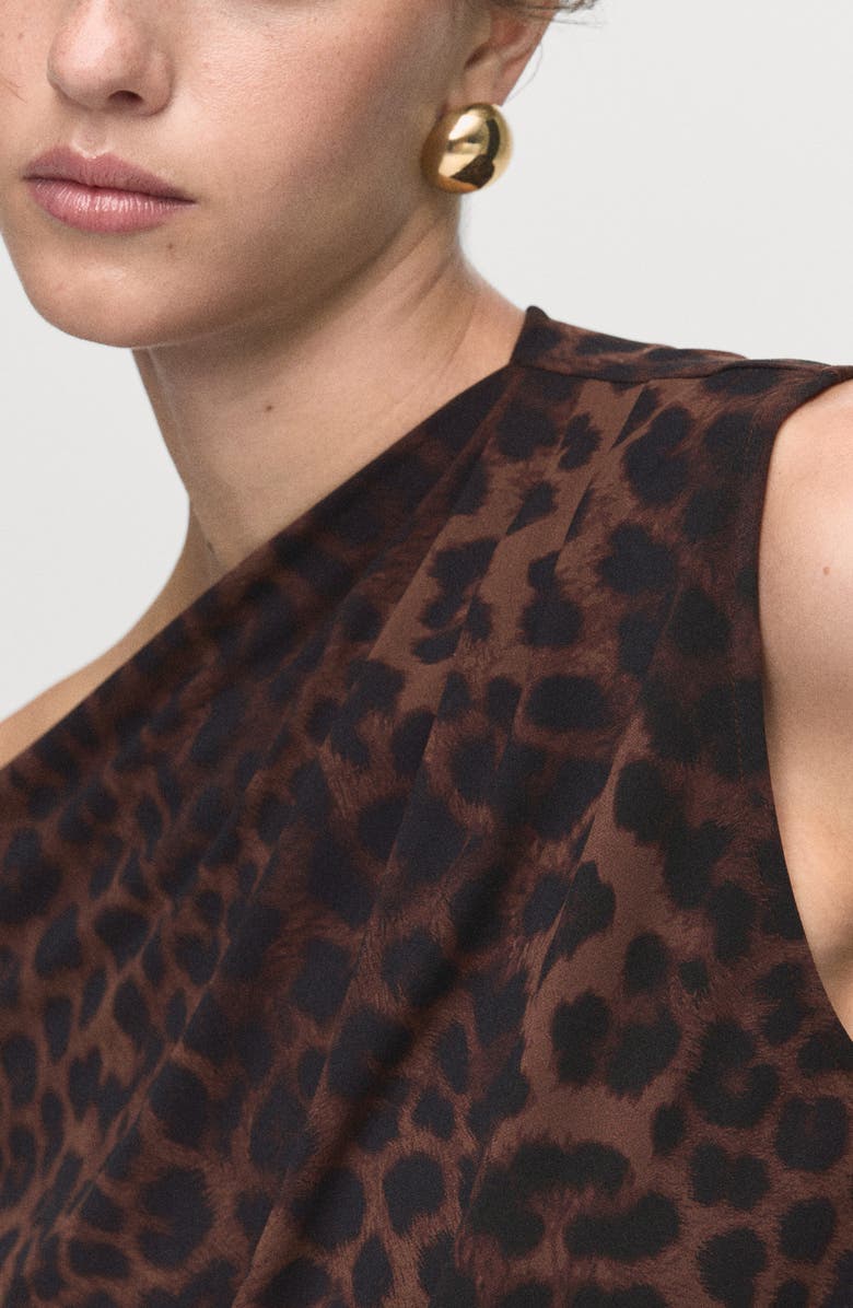 MANGO Leopard Print Pleated Top, Alternate, color, Brown