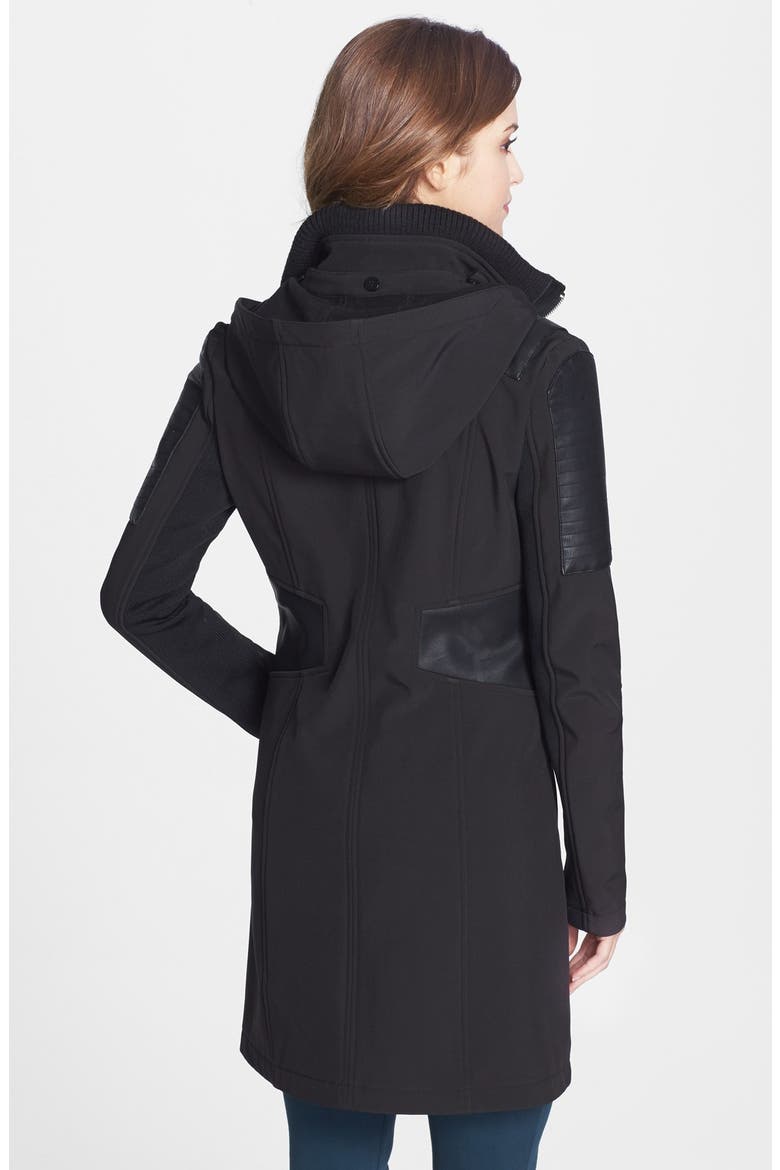 Faux Leather Detail Soft Shell Walking Coat, Alternate, color, DENIM