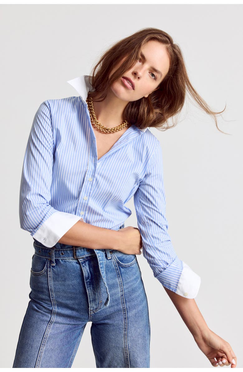 The Shirt by Rochelle Behrens The Icon Shirt in Stripe, Main, color, Sky Blue/White Collar