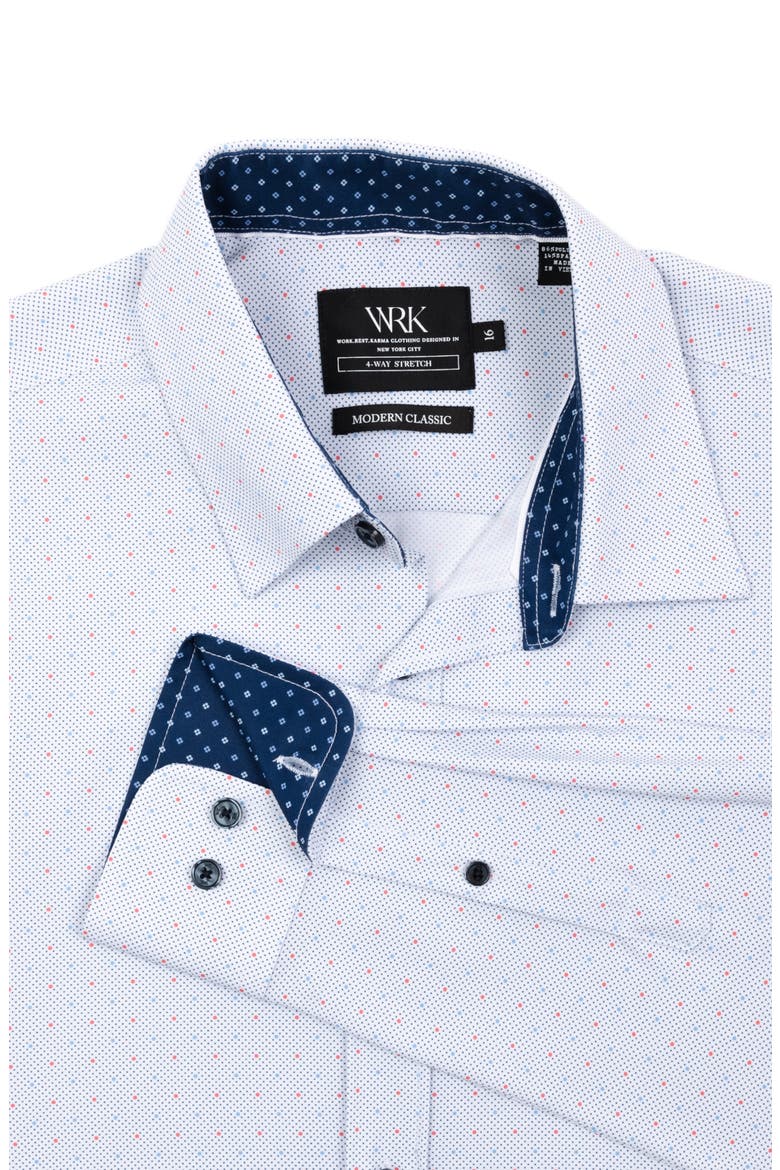 Regular Fit Dot Print Performance Stretch Dress Shirt, Alternate, color, WHITE