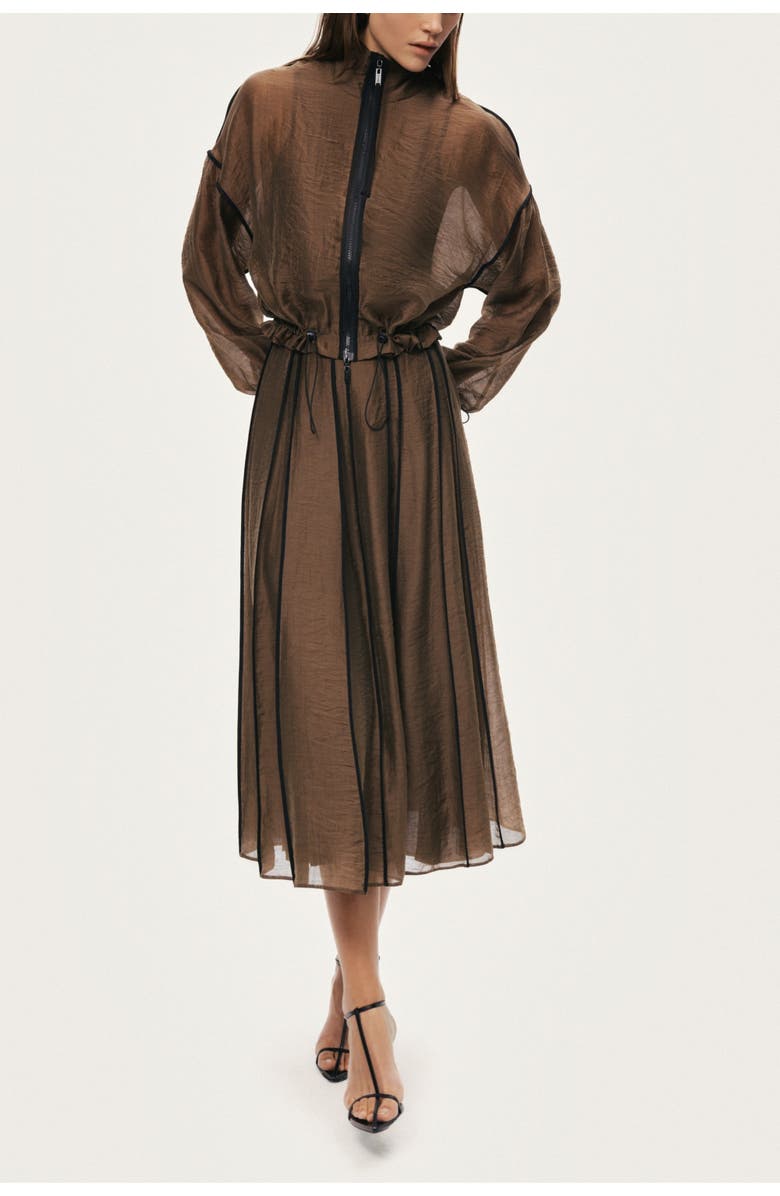 Nocturne Sheer Pleated Midi Skirt, Alternate, color, Camel