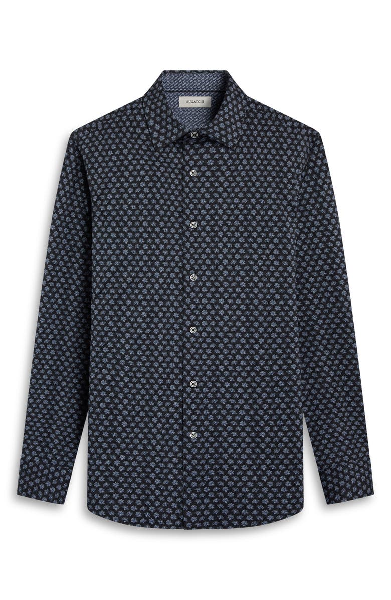 Bugatchi Jimmy OoohCotton<sup>®</sup> Floral & Chevron Print Button-Up Shirt, Alternate, color, Anthracite