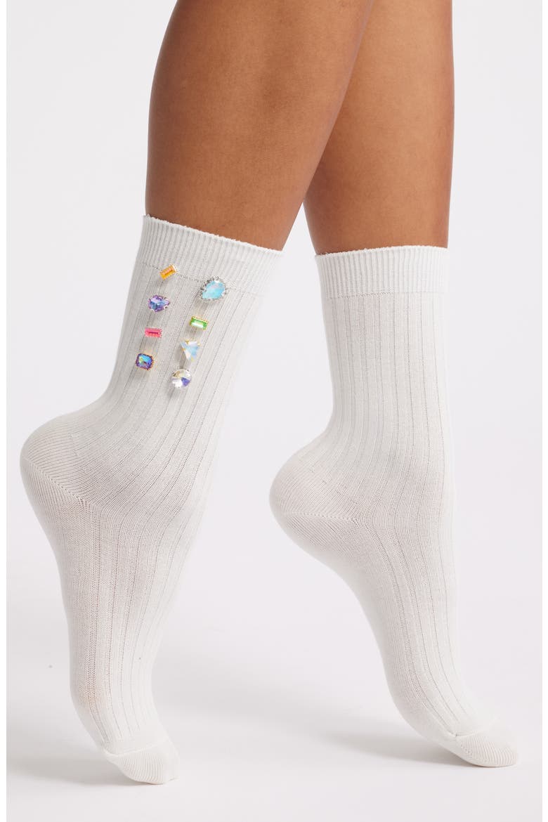 Be Jeweled Crystal Embellished Socks, Main, color, WHITE