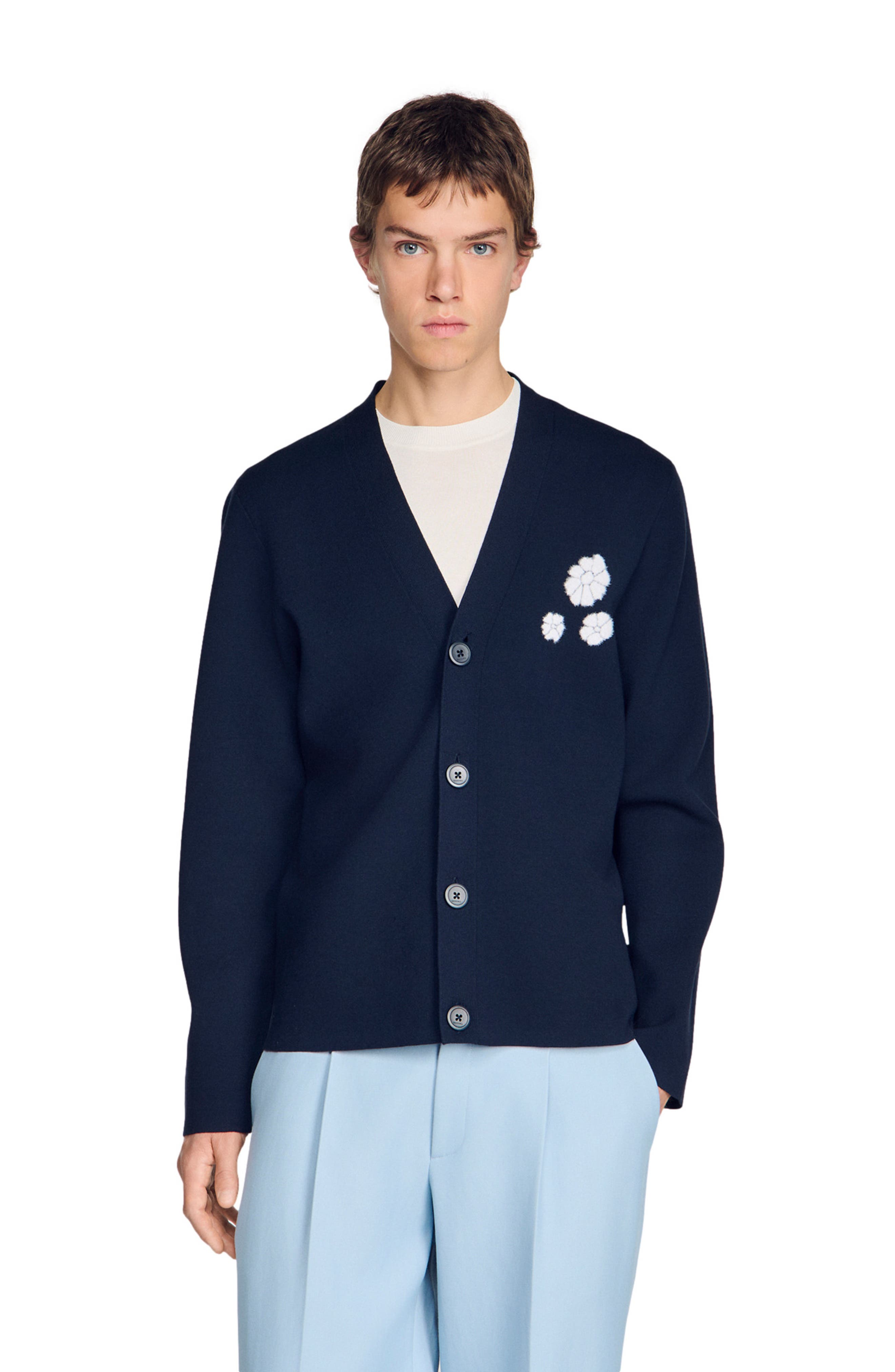 SANDRO Jacquard flower knit cardigan (Men) | Nordstrom