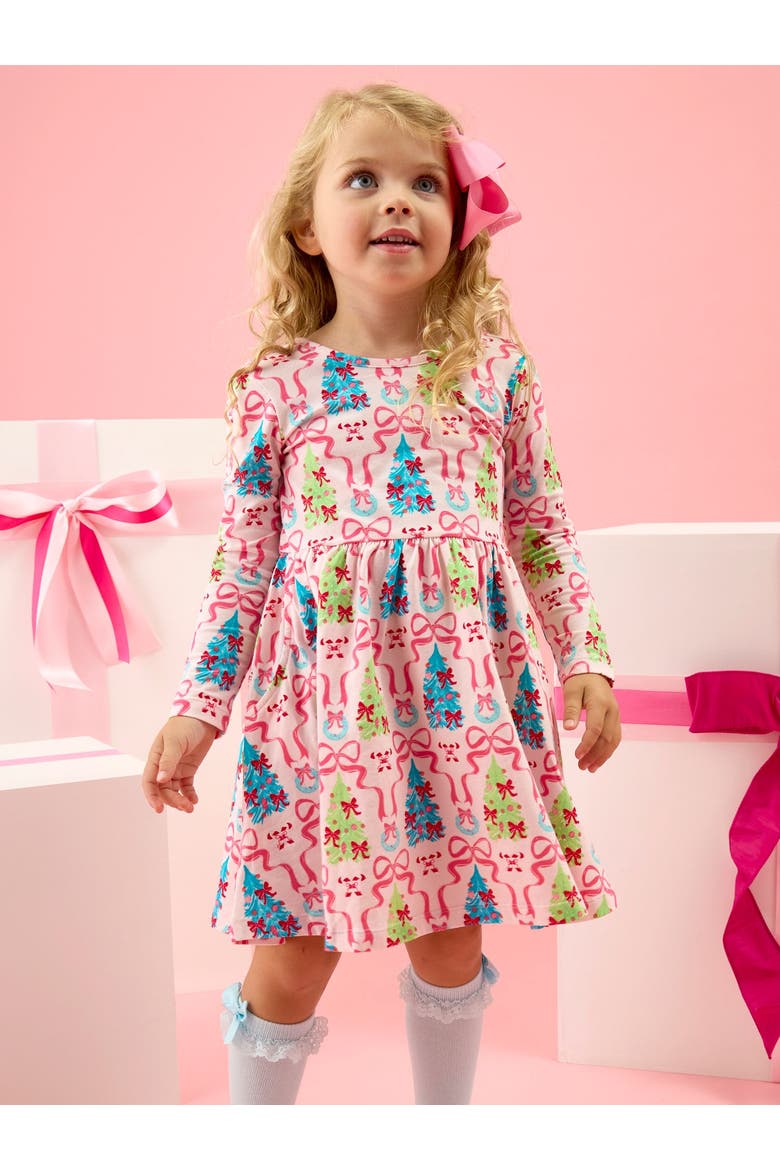 Knit Long Sleeve Twirl Dress (little Kid)), Alternate, color, Merry & Bright Bows