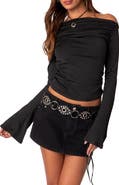 EDIKTED Dana Off the Shoulder Bell Sleeve Crop Top